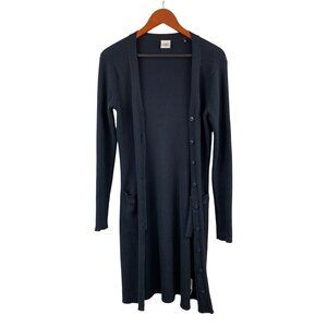Cabi Womens Ribbed Knit Long Cardigan Sweater S Navy Blue Button Front